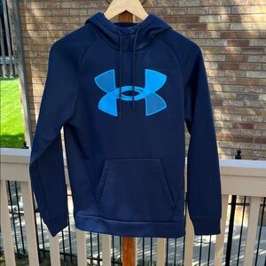 Under Armour Men's Navy Hoodie with Light Blue Logo